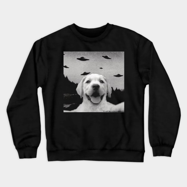 Funny UFO Selfie Labrador Retriever Crewneck Sweatshirt by ThreadWeird Apparel Company